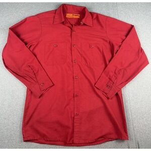 Red Kap Long Sleeve Work Shirt Men's Medium Red Button Front Uniform USA